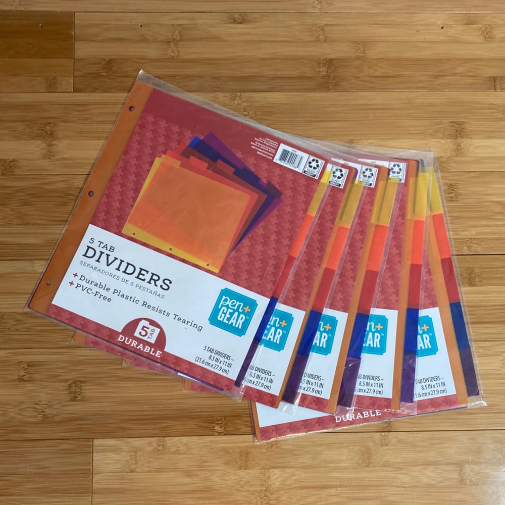 Binder Tab Dividers (5 sets, each with 5 dividers)